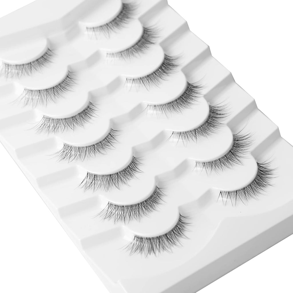 Lashes Natural Short False Eyelashes Wispy Lashes Pack Light Volume Clear Band Soft Fake Eye Lashes 7 Pairs Multipack