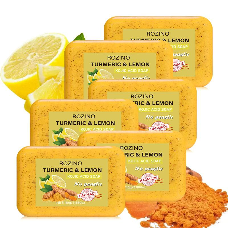 ROZINO [15 PACK] Turmeric & Lemon Soap Bars - Natural KOJIC Acid Soap for Daily Grooming - 15 Bars in Convenient Pack