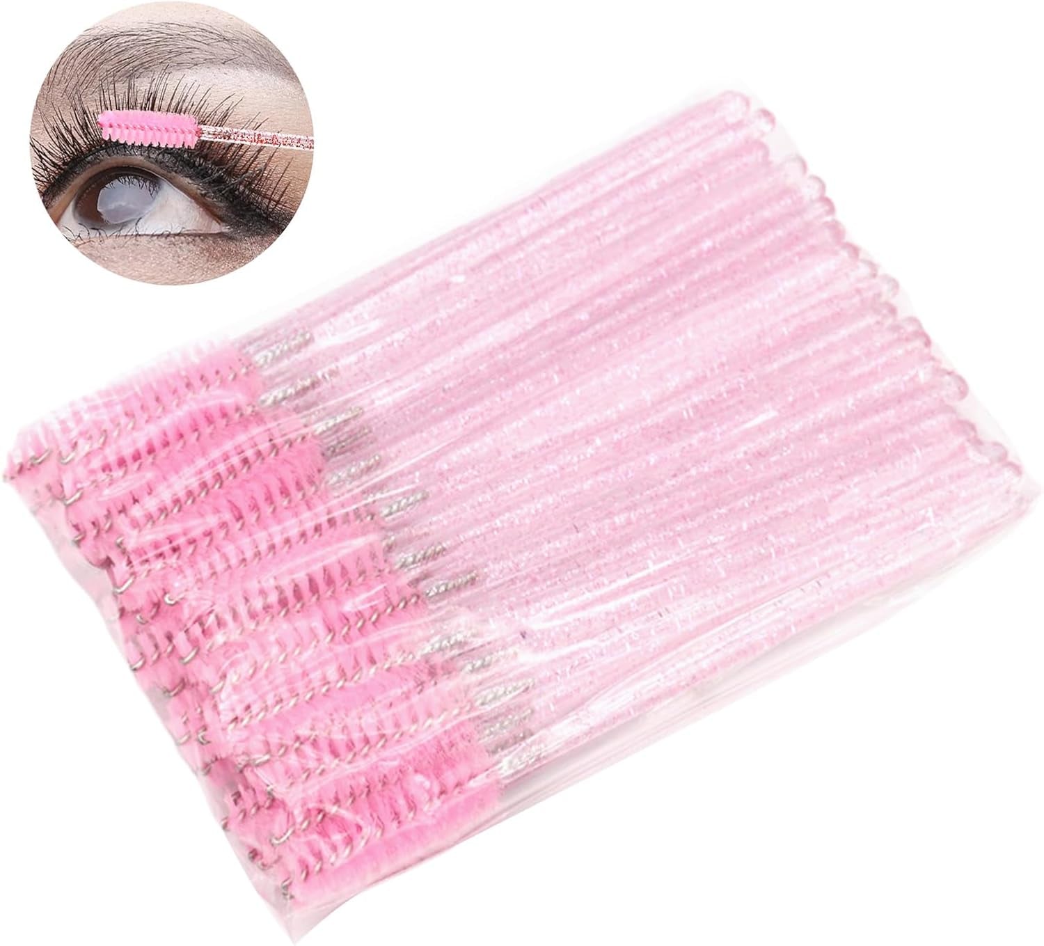 100Pcs Eyelash Brush,Eyelash Spoolies,Eyebrow Brush,Spiral Mascara Wands,Soft Brush Hair,Portable,Suitable for Travel, Trip,And Outdoor Makeup(Pink)