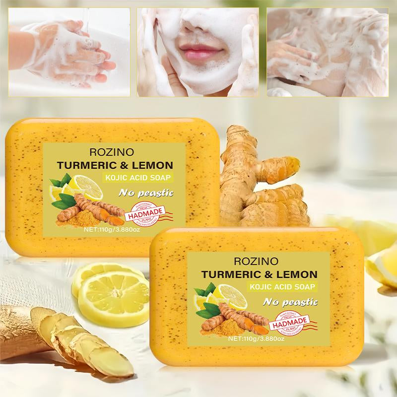 ROZINO [15 PACK] Turmeric & Lemon Soap Bars - Natural KOJIC Acid Soap for Daily Grooming - 15 Bars in Convenient Pack