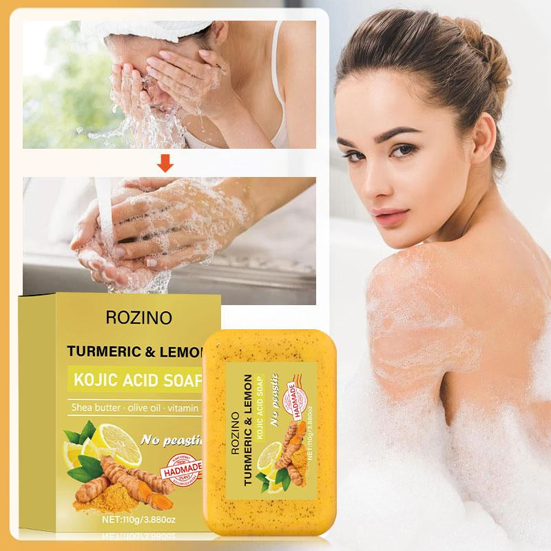 ROZINO [15 PACK] Turmeric & Lemon Soap Bars - Natural KOJIC Acid Soap for Daily Grooming - 15 Bars in Convenient Pack