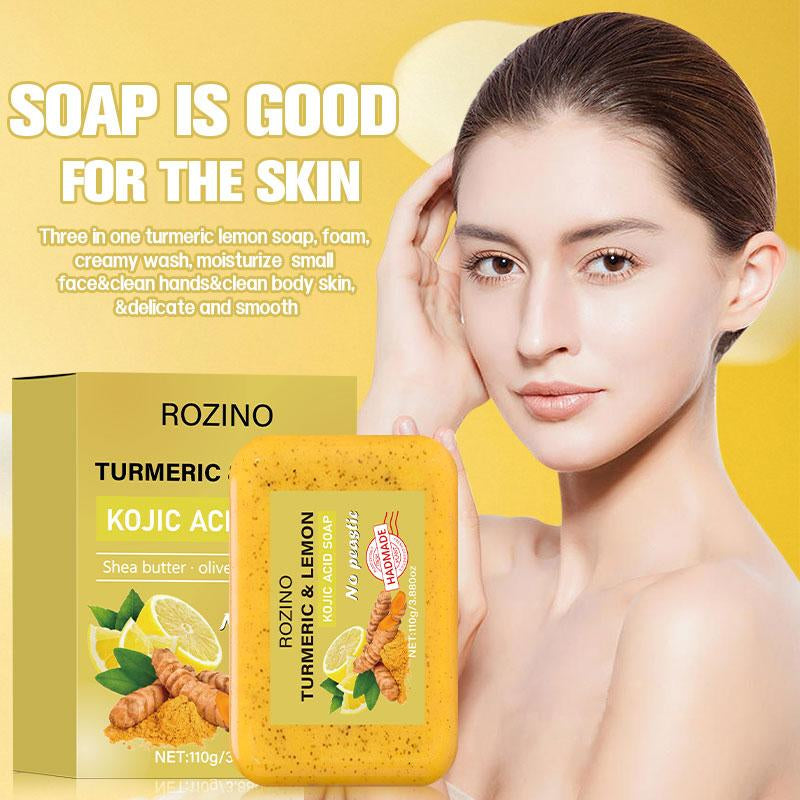 ROZINO [15 PACK] Turmeric & Lemon Soap Bars - Natural KOJIC Acid Soap for Daily Grooming - 15 Bars in Convenient Pack
