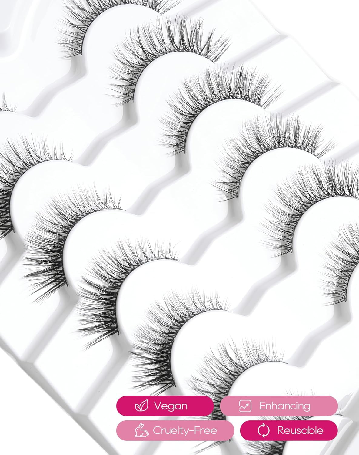 53-GIRL CODE Natural Cat Eye Wispy Eyelashes 10Mm Fluffy Fake Lashes That Look like Extensions 3D C Curl Simple False Lashes