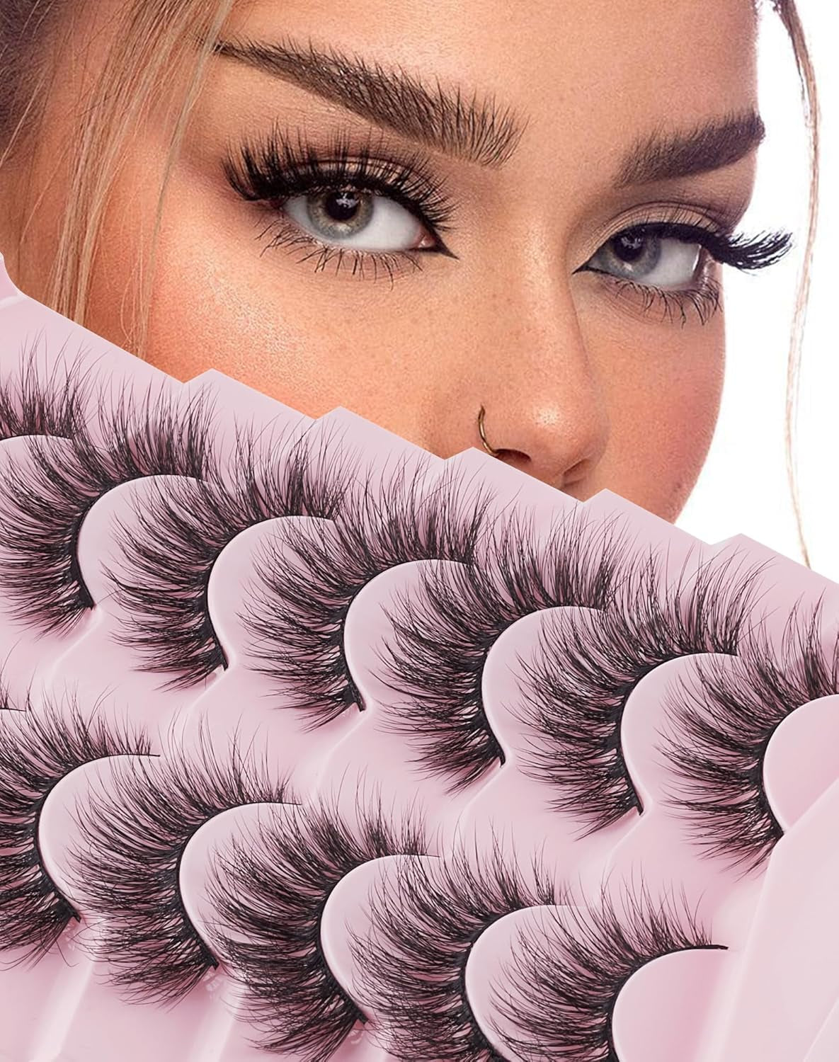False Eyelashes Fluffy Lashes 15Mm Dramatic Long Eyelashes Wispy Natural Look Lashes Soft Faux Mink Eyelashes 3D 6D Lashes 7 Pairs Lashes Fake Lashes Pack