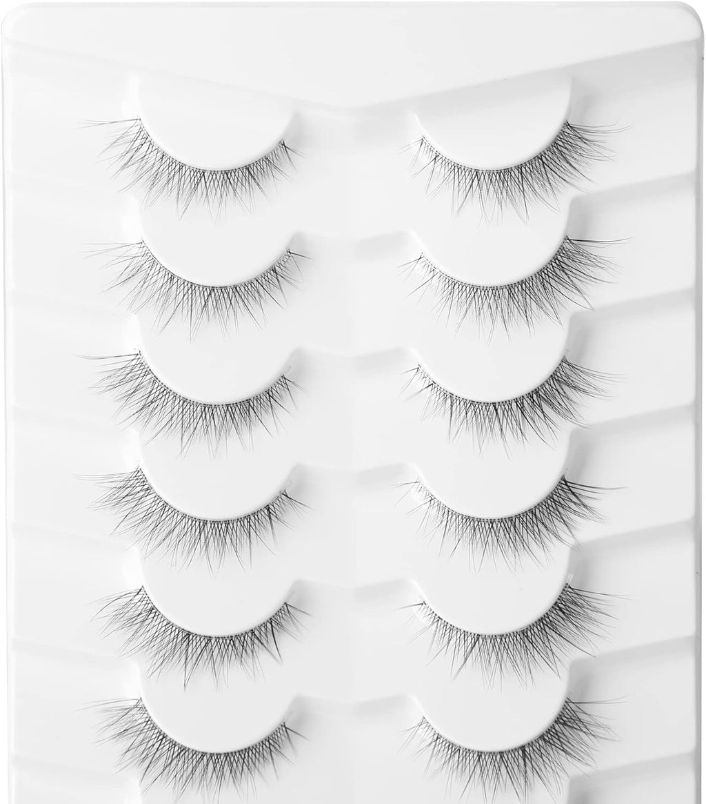 Lashes Natural Short False Eyelashes Wispy Lashes Pack Light Volume Clear Band Soft Fake Eye Lashes 7 Pairs Multipack