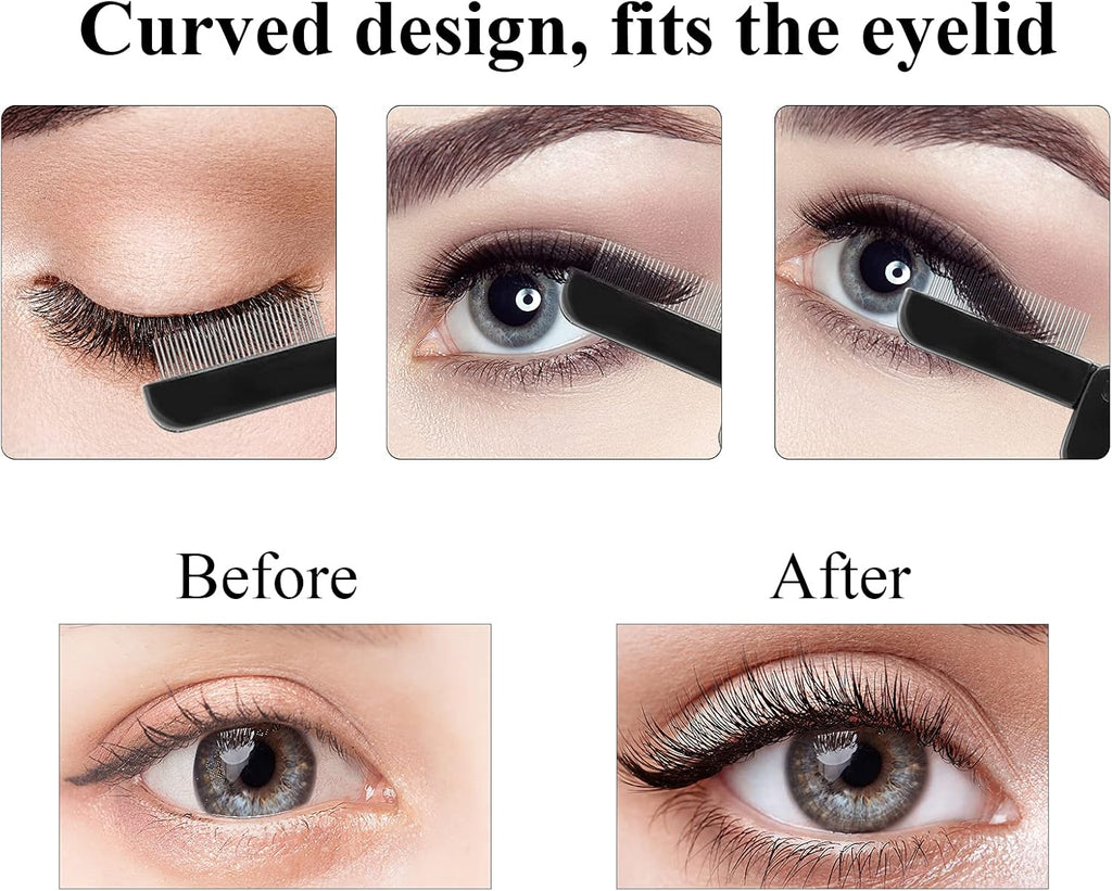 2 Pcs Folding Eyelash Comb, Stainless Steel Teeth Eyebrow Comb, Eye Lashes Separator Mascara Shaper Brush Makeup Brush Beauty Tool