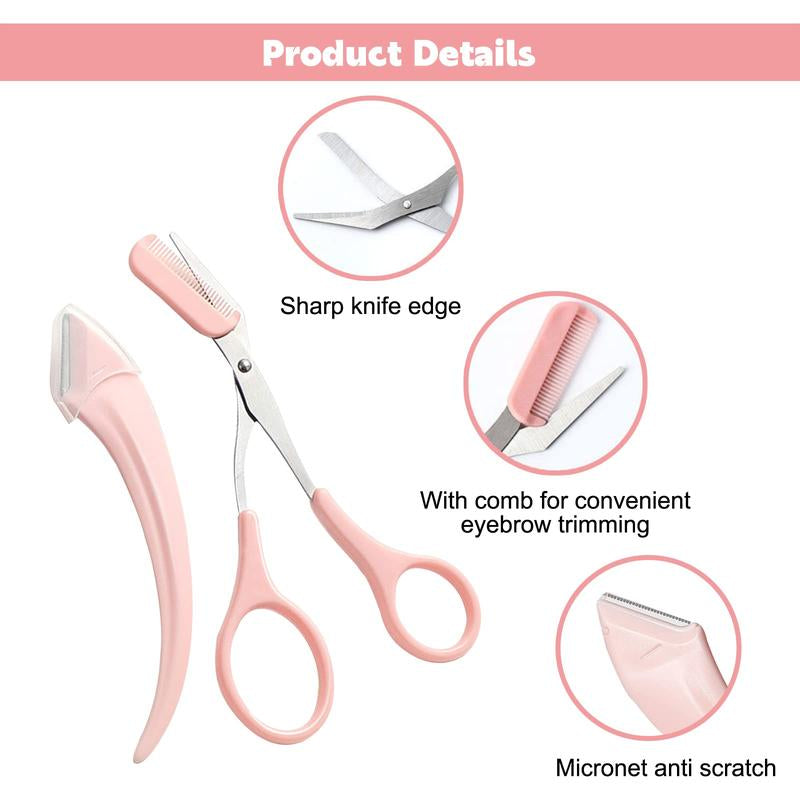 Eyebrow Scissors Set, 3Pcs/Set Eyebrow Trimmer, Eyebrow Shaping Tool, Eyebrow Product for Women & Girls, Portable Eye Makeup Tools for Home & Travel