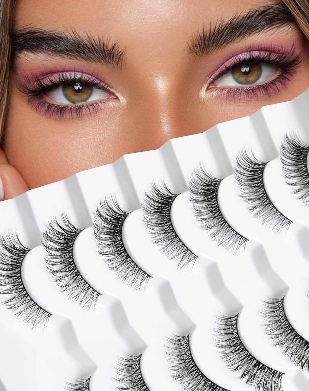 53-GIRL CODE Natural Cat Eye Wispy Eyelashes 10Mm Fluffy Fake Lashes That Look like Extensions 3D C Curl Simple False Lashes