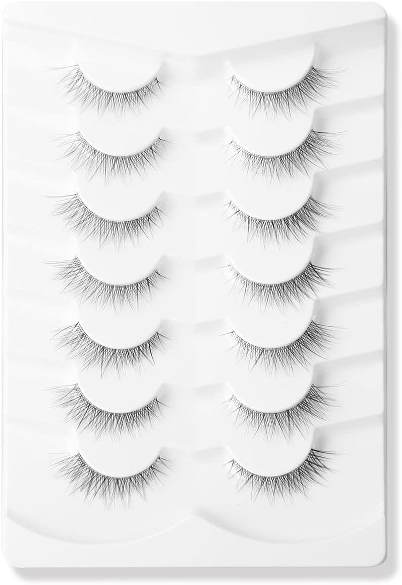 Lashes Natural Short False Eyelashes Wispy Lashes Pack Light Volume Clear Band Soft Fake Eye Lashes 7 Pairs Multipack