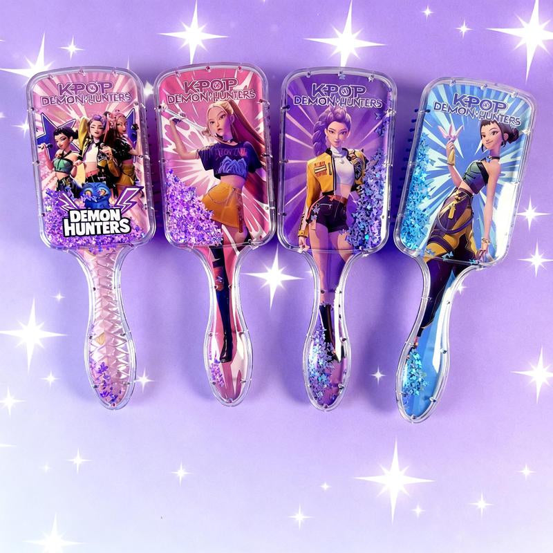 K-Pop Demon Hunters K-Pop Hair Comb Square Cushion Cartoon Design High-Quality Long Handle Sandfall Styling Brush Universal Hairbrush for Stylish Hair Care