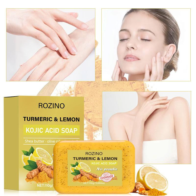 ROZINO [15 PACK] Turmeric & Lemon Soap Bars - Natural KOJIC Acid Soap for Daily Grooming - 15 Bars in Convenient Pack
