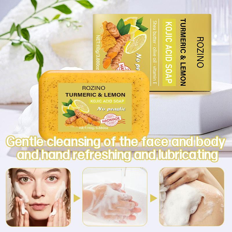 ROZINO [15 PACK] Turmeric & Lemon Soap Bars - Natural KOJIC Acid Soap for Daily Grooming - 15 Bars in Convenient Pack