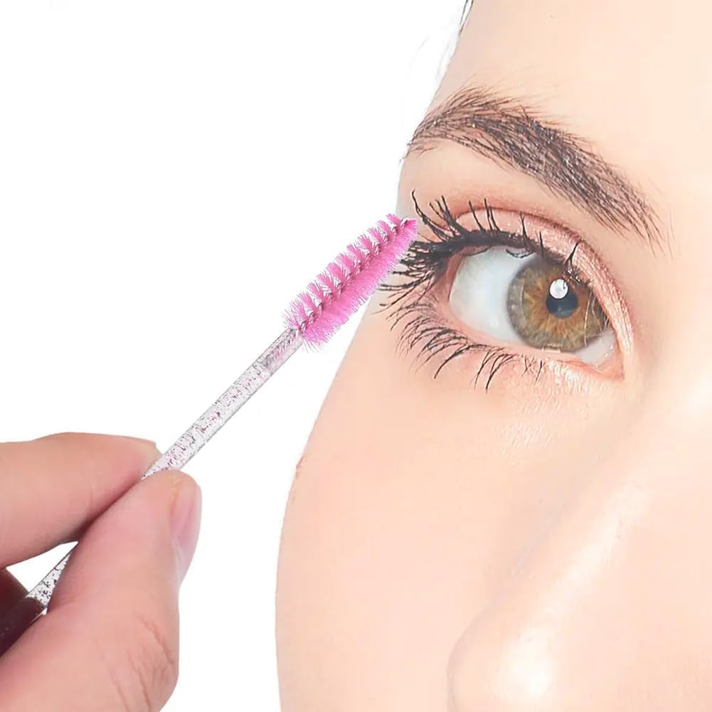 100Pcs Eyelash Brush,Eyelash Spoolies,Eyebrow Brush,Spiral Mascara Wands,Soft Brush Hair,Portable,Suitable for Travel, Trip,And Outdoor Makeup(Pink)