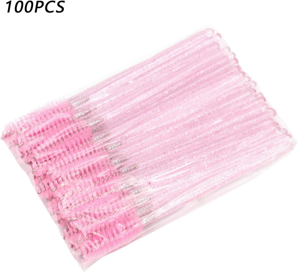 100Pcs Eyelash Brush,Eyelash Spoolies,Eyebrow Brush,Spiral Mascara Wands,Soft Brush Hair,Portable,Suitable for Travel, Trip,And Outdoor Makeup(Pink)