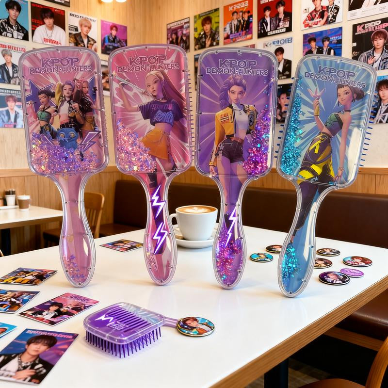 K-Pop Demon Hunters K-Pop Hair Comb Square Cushion Cartoon Design High-Quality Long Handle Sandfall Styling Brush Universal Hairbrush for Stylish Hair Care
