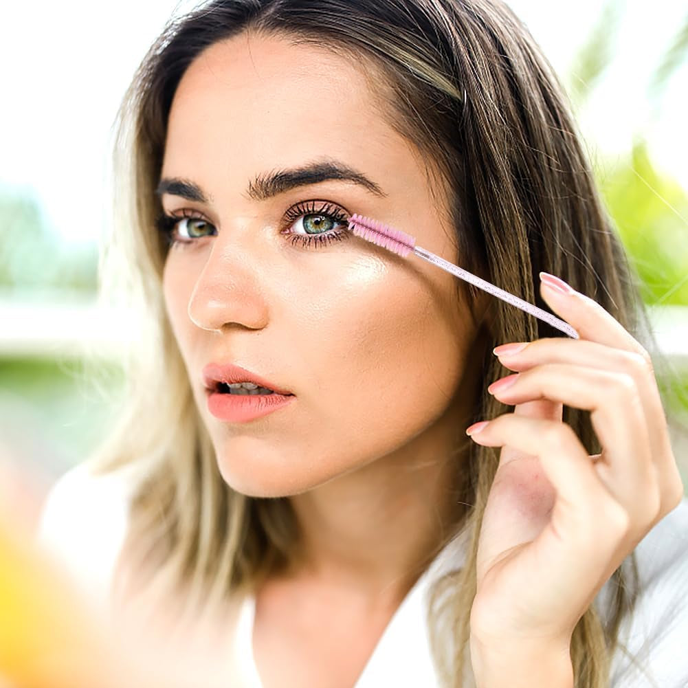100Pcs Eyelash Brush,Eyelash Spoolies,Eyebrow Brush,Spiral Mascara Wands,Soft Brush Hair,Portable,Suitable for Travel, Trip,And Outdoor Makeup(Pink)