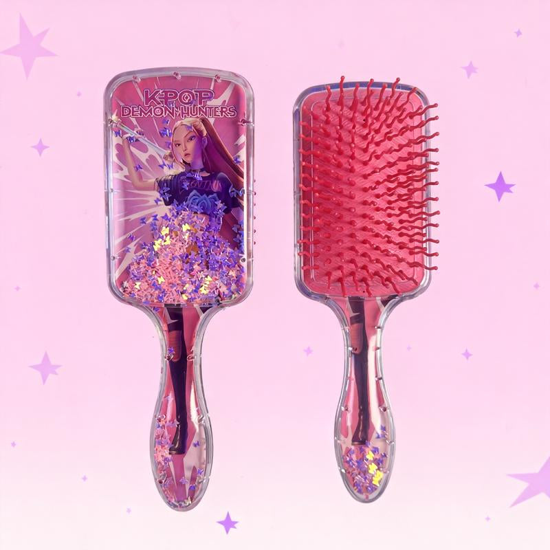 K-Pop Demon Hunters K-Pop Hair Comb Square Cushion Cartoon Design High-Quality Long Handle Sandfall Styling Brush Universal Hairbrush for Stylish Hair Care